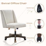 Upholstered Armless Office Chair Fabric Swivel Home Desk Chair with Wheels