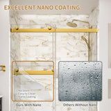 Frameless Shower Door,56-60" W x 74" H Double Sliding Glass Shower Door with 5/16" (8mm) SGCC Thick Tempered Clear Glass Shower Door,Soft Close System&Explosion-Proof Film Nano Coating,Brushed Gold