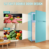 WANAI 3.5 Cu.Ft Mini Fridge with Freezer, Freestanding Refrigerator for Office, Dorm, Apartment, 7-Level Adjustable Thermostat, 2 Removable Shelves and Bakset, Small Fridge in Blue