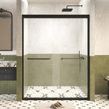 Shower Doors Glass Sliding,Semi-Frameless,1/4" Inch Sgcc Tempered Glass,Stainless Steel Pull Handle,Tempered Glass,Easy to Clean,Matte Black (Matte Black, 60" W x 72" H)
