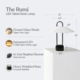 Brightech Rumi LED Table Lamp - Unique Bedside Reading Light with Glass Shade, Marble Base, Modern Desk and Nightstand Lamp, Ambient Lighting for Bedrooms, Living Room, Den