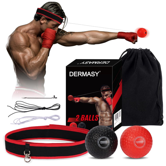 Dermasy Upgraded Boxing Reflex Ball, Boxing Training Ball with Headband Perfect for Reaction, Punching Speed, Fight Skill, Fitness, Newst Boxing Equipment for Adult and Kids (2 Balls) Dermasy