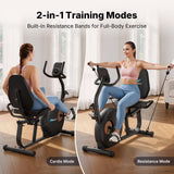 MERACH Recumbent Exercise Bike for Home, Self Powered Stationary Bike for Seniors Adults with 16-Level Automatic Resistance Adjustment, Resistance Bands