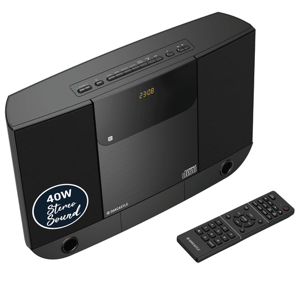 Compact Home Stereo System with Bluetooth, Wall Mountable CD Player for Home, FM Radio, Wireless, Remote Controlled Oakcastle