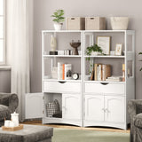 DICTAC Kitchen Pantry Storage Cabinets with Shelves,Drawer and Doors,Microwave Cart with Storage,Freestanding Floor Sideboard Cabinet with Microwave Space,Bookshelf,Display Unit for Home,White