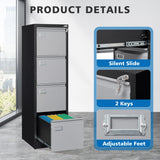 BYNSOE 4 Drawer File Cabinet with Lock Metal Vertical Filing Cabinet Office Home Lateral File Cabinet for A4 Legal/Letter Size,Assembly Required