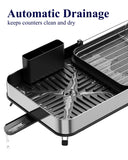 Kitsure Dish Drying Rack - Expandable Stainless Steel Dish Racks for Kitchen Counter, Auto-Drain Drying Rack for Kitchen with Cutlery Holder & Non-Slip Feet, 16.1-26.6" L x 12.6" W, Black