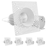 LUXRITE 3 Inch Trimless LED Recessed Lighting, 15W, 1100LM, 5CCT Selectable 2700K-5000K, Dimmable Ceiling Spotlight, CRI 90, Damp & IC Rated, Plaster Downlight, ETL Listed (4 Pack)