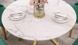 Maotifeys 45'' Round Dining Table White Marble Dining Room Table for 4-6, Circle Faux Marble Kitchen Table with 4 Gold Mirrored Stainless Steel Legs for Dining Room, Bistro, Breakfast (Table Only)