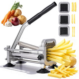 WODHMIEY Manual French Fry Cutter for Potatoes with Interchangeable Blades, Handheld Stainless Steel Potato Slicer for Home and Commercial Use (1/2'' & 3/8'' & 1/4'')