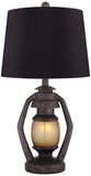 Franklin Iron Works Horace Rustic Farmhouse Industrial Table Lamps 25.25" High Set of 2 with Nightlight Bronze Black Faux Silk Drum Shade for Living Room Bedroom House Bedside Nightstand Home