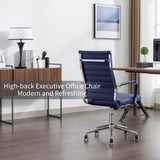 Office Desk Chair Leather, Conference Room Chairs with Wheels, Executive Modern High Back Ergonomic Swivel Rolling Ribbed Computer Chair