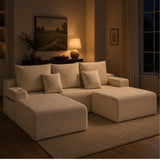 Boneless Couch Cloud Modular Sectional Sofa, Modern Convertible L Shaped 3 Seat Corduroy Deep Seat Boneless Couches with 5 Pillows for Living Room, Apartment (Beige, Left Facing Chaise+Ottoman)