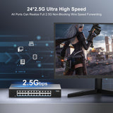 Ethernet Switch with 24* 2.5G Base-T Ports, GiGaPlus 2.5Gbps Network Switch for 2.5Gbps NAS/PC, WiFi6 Router