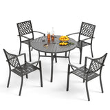 PHI VILLA 5 Pcs Outdoor Dining Set for 4&Round Steel Table