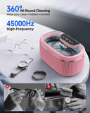 onlikin 35W Ultrasonic Jewelry Cleaner, 45KHz Retainer Cleaner for Jewelry, 5 Timer & 3 Power Modes, Eyeglasses, Rings, Watch Strap, Dentures - 20oz, 304 Stainless Steel Tank, Quiet <38dB (Pink)