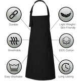 RAJRANG Black Apron Chef for Men and Women with Pockets Cotton Kitchen Cooking Full Aprons 35x27 Inches Pack of 5