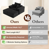 Busaurus 60'' Oversized Chaise Lounge Chair Indoor with Ottoman, Convertible Boneless Sofa Bed & Corduroy Reading Chair for Living Room & Bedroom, No Assembly Required