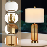Table Lamps Set of 2 with Touch Control, 3-Way Dimmable Nightstand Lamp with Vertical Grained Glass, Bedside Table Lamps, 27" Modern Glass Bedside Lamps with USB A+C Ports, Brown Desk Lamp for Bedroom