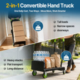 2-in-1 Folding Hand Truck & Dolly Cart, Convertible Hand Truck with Flat Platform