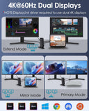USB 3.0 and USB-C Universal Laptop Docking Station with 65W, Dual Monitor Docking Station for Windows or Mac