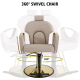 KIGOTY Salon Barber Chair, Reclining Barber Chair, Styling Chair, Height Adjustable Hair Salon Chairs for Hair Stylist, 360 Swivel Braiding Hairdresser Chair for Barbershop, Spa Equipment (1, Grey)