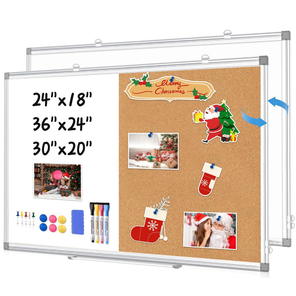 WALGLASS Combination Magnetic White Board & Cork Board, 24