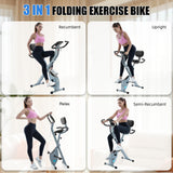 BARWING Exercise Bike Stationary Bikes for Home with APP，3 in 1 Folding Exercise Bikes for Seniors, Indoor Cycling Workout Bike 16-Level Adjustable Resistance,330LB Capacity,Comfortable Seat Backrest Grey