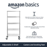 Amazon Basics 5-Shelf Adjustable, Heavy Duty Storage Shelving Unit on 4" Wheel Casters, Easy to Move Portable Wire Shelving, No Tools Needed for Easy Assembly, 30" x 14" x 64.8", Chrome