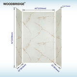 Woodbridge 60" W x 96" H 3-Piece Solid Surface Tile Tub and Shower Wall Panel Surround Kit in Beige Marble with Soft Brown Veining