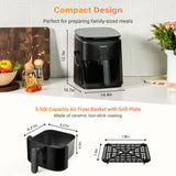 Tastee Ceramic Air Fryer, 8-in-1 Compact 5.5QT AirFryers, 450°F Digital Airfryer Dehydrator with Smart Probe, 24 Presets One-touch Cooking