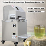 Sugar Cane Juicer Electric Sugarcane Press Vertical Sugar Cane Ginger Press Juicer Sugarcane Juice Extractor 3 Stainless Steel Rollers Juice Press Machine 300Kg/H with 2 Knives 110V HQHAOTWU