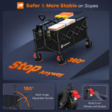 Originsure 220L Collapsible Wagon Cart Foldable, 38" L Extra Large Heavy Duty Folding Beach Wagons with All-Terrain Wheels, Utility Carts  - Black