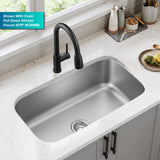 Kraus 31 1/2 Inch Stainless Steel Kitchen Sink, Durable 18 Gauge Single Bowl Kitchen Sinks Undermount, KBU14