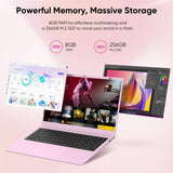 VIGSENUP15.6 FHD Pink Laptop 8GB RAM 256GB SSD,CPU up to3.4GHz,OfficeSuite
