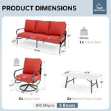 MFSTUDIO 4 Piece Metal Patio Furniture Set with Red Cushions