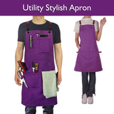 Stenffy Kitchen Apron, Work Apron, Canvas, Multiple Pockets, Gardening, Painting, BBQ, Artist, Carpenter, Sizes M to XXL, Purple