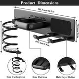 Tindbea Hair Dryer Holder Curling Iron Holder Flat Iron, Blow Dryer Holder Wall Mount, 3 in 1 Bathroom Hair Tool Organizer Rack for Universal Dryer, Matte Black
