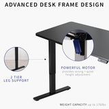 Electric 60 x 24 in Standing Desk, Memory Height Adjustment, 1B Series, Holds 220 lbs, One-Piece Black Top, Black Frame