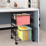 PUNCIA 2-Tier Metal Rolling File Cart with Wheels and Hanging Files for Letter Size - Movable Pull-Out Folder Rack Drawer Cabinet