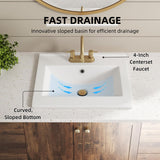 20"W x 18"D Drop In Bathroom Sink with 4-in Centerset & 3 Faucet Holes, Los Flexi 20 Inch Rectangular White Ceramic Vanity Sink with overflow, Modern Bathroom Vessel Sink for Vanity Top