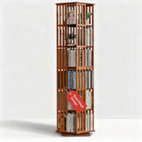 Rotating Bookshelf Tower, 6-Tier 360° Bamboo Spinning Bookcase – Narrow Revolving Book Shelf