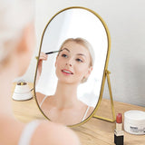 Numjeg Vanity Desk Table Mirror Oval Makeup Mirror 90°Adjustable Rotation Golden Metal Framed Standing Mirrors Room Decor for Living Room,Bedroom,Tabletop,Bathroom