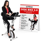 FitDesk Standing Exercise Bike Desk 3.0, Adjustable Height Indoor Cycling Trainer with Laptop Tray, Portable Stationary Fitness Desk for Home Office, Foldable Workstation, Supports 300 lbs