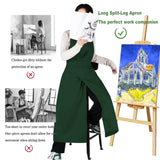 MIKI WELL 2 Piece Pottery Apron Long Split Leg Ceramic Apron for Women Men Artist Full Coverage (Light Khaki, Dark Green)