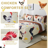 Wajade Chicken Comforter Set 7 Pcs Animal Theme Bedding Set Twin Size for Kids Adults Chicken Quilt Farm Theme Printed Pattern for Thanksgiving Birthday
