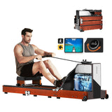 KINGSMITH Magnetic/Water Row Machine 331LB Weight Capacity, Foldable Rowing Machine for Home with LED Monitor, App Supported, Tablet Holder and Comfortable Seat, Water Rower for Home Exercise Red Oak