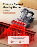 JIGOO J300 Pro Matture Vacuum Cleaner with 14Kpa 550W Powerful Suction, Infrared, UV & Heating Tech for Deep Cleaning, Anti-Allergen Bed Vacuum with Dust Sensor & Plant Fragrance for Bed, Sofa, Crib.