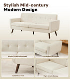 Tbfit 77.2" W Linen Sofa Couch, Mid Century Modern Decor Loveseat Couches for Living Room, Button Tufted Upholstered Small Couch for Bedroom, Solid, and Easy to Install Love Seats Furniture, Beige