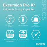 INTEX 68303EP Excursion Pro K1 Inflatable Kayak Set: Includes Deluxe 86in Kayak Paddles and High-Output Pump – SuperTough PVC – Adjustable Bucket Seat – 1-Person – 220lb Weight Capacity Intex
